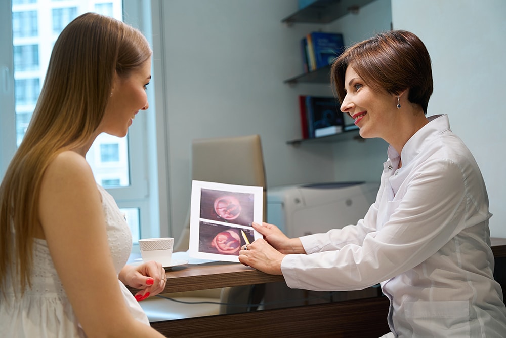 Your Parenthood Journey, A woman discusses with a doctor while holding a photo, conveying important information during their conversation